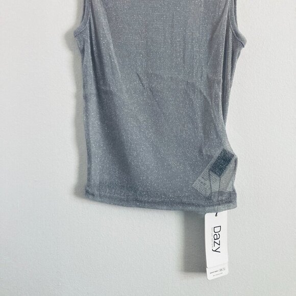 Sheer Shimmery Silver Gray Cropped Tank Top - Picture 3 of 6